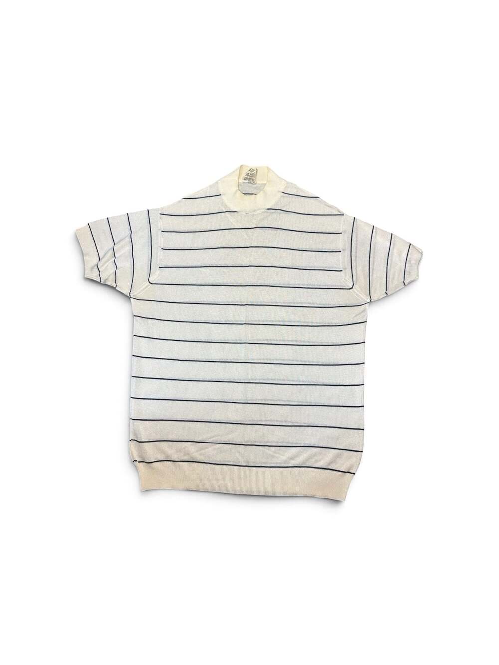 Vintage Dorian Striped Short Sleeve Mock Neck Knit Sweater Made in Italy